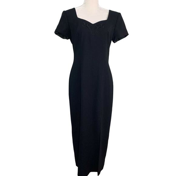 Vintage Liz Claiborne Dress Formal 8 Maxi Black Short Sleeve Lined New - Picture 3 of 11